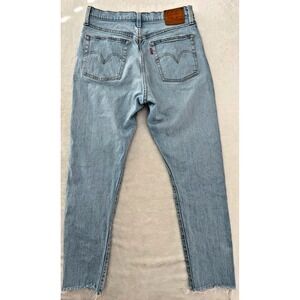 Levis 501‎ Jeans Size 28 Skinny Button Fly Premium Denim Frayed Hem Side Stripe